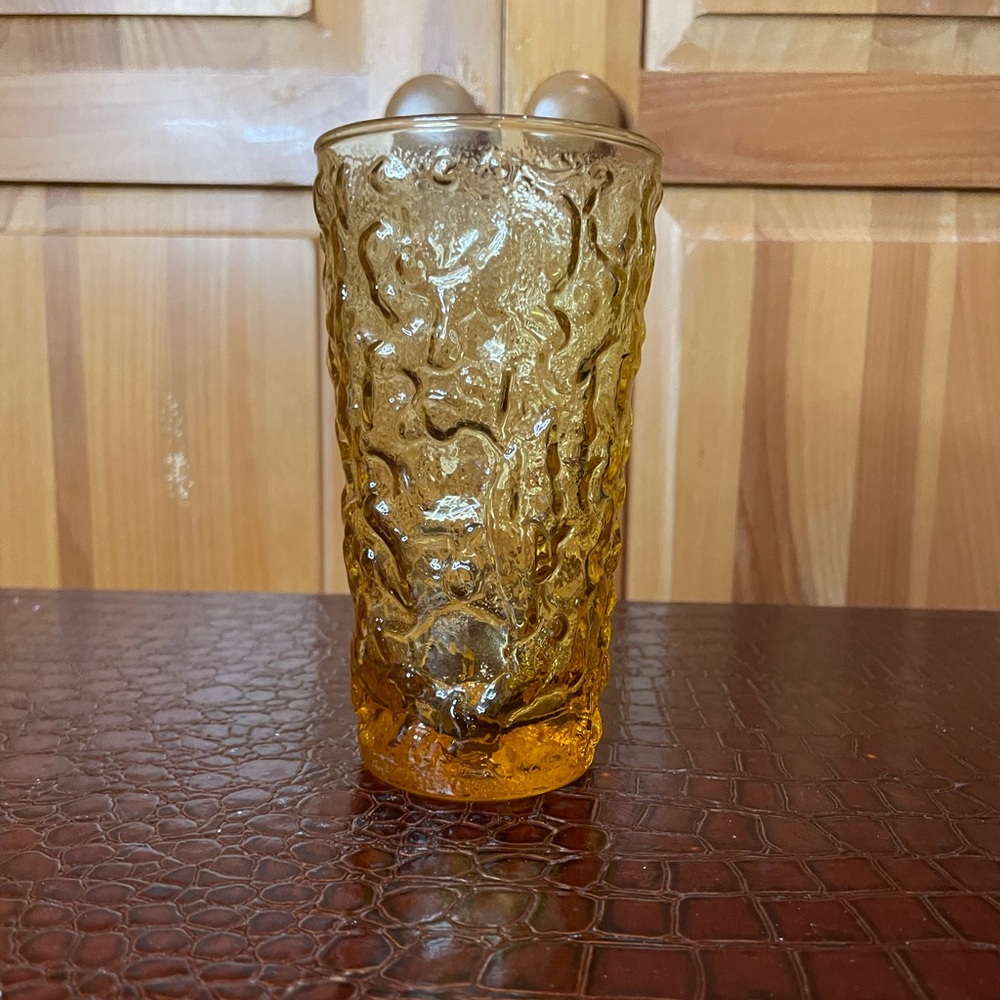 Vintage Anchor Hocking Lido Milano Textured Amber Glass Tumbler
